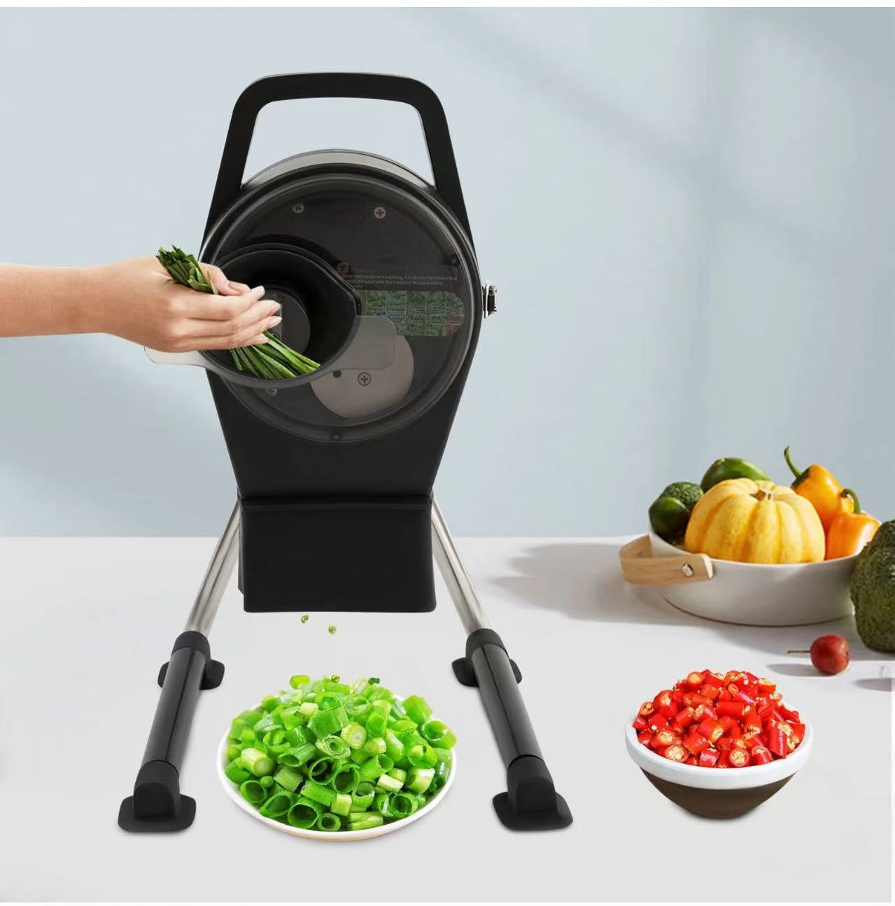 Chefco, Commercial Vegetable Chopper, 3 in 1 Electric Vegetable Cutter Commercial Spring Onion Slicer with 3 Feeding Ports and Shredding Knives - Chefcoca