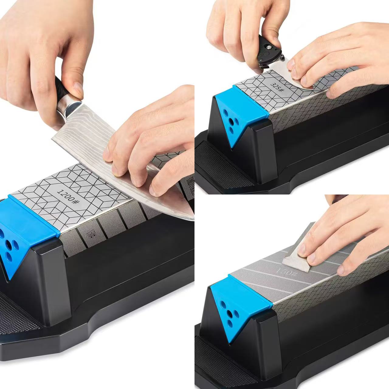 DMD Diamond Whetstone Knife Sharpener, 3-Sided Grit Coarse 150 | Medium 325 | Extra Fine 1200, Multi-Use Diamond Plate Honing Stone, Professional Sharpening Tool - Chefcoca