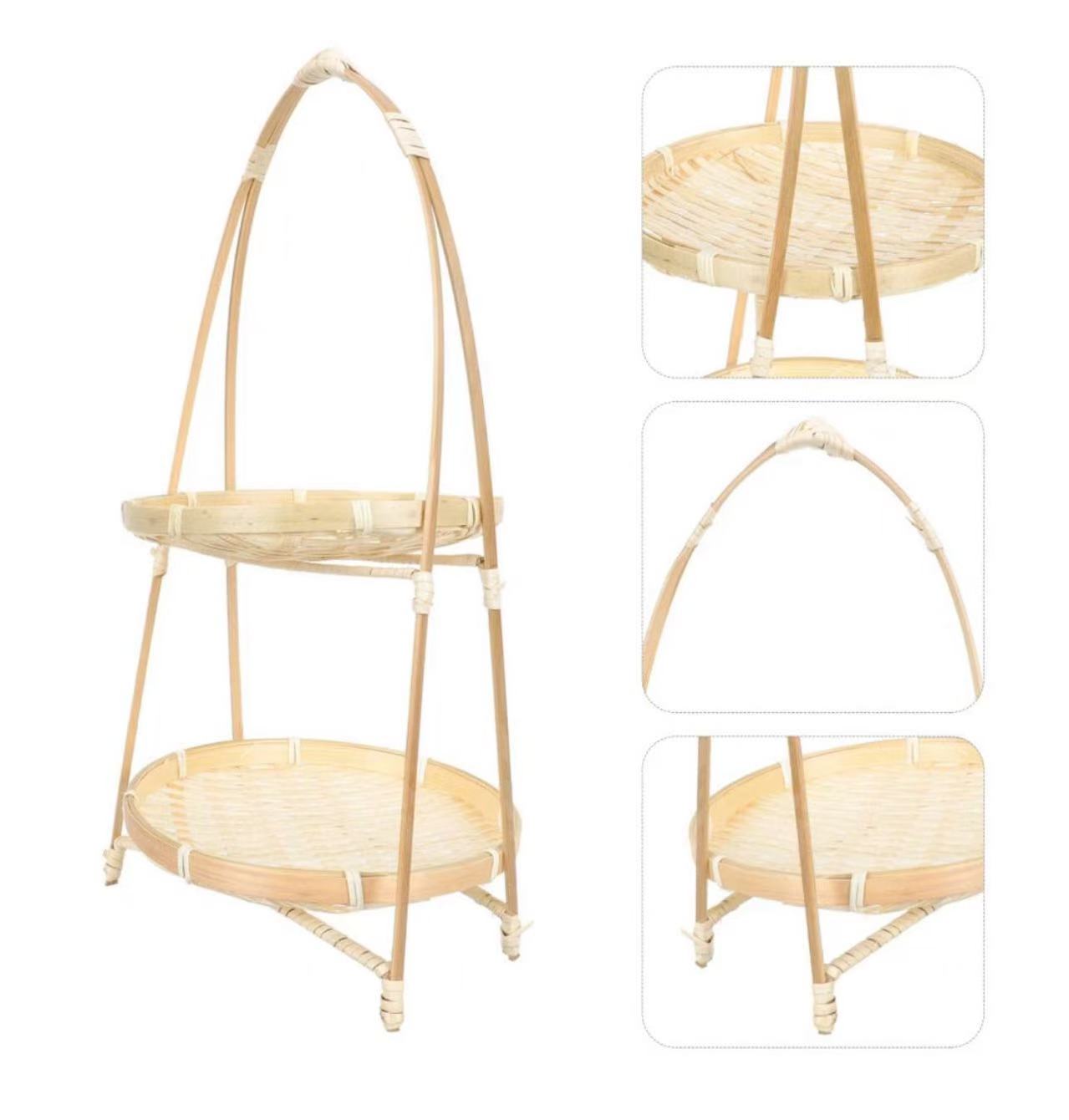 Chefco, Bamboo Woven Fruit Basket Bamboo Storage Basket for Kitchen Dining Room Cafe Two Layer (RBB-19-2) - Chefcoca