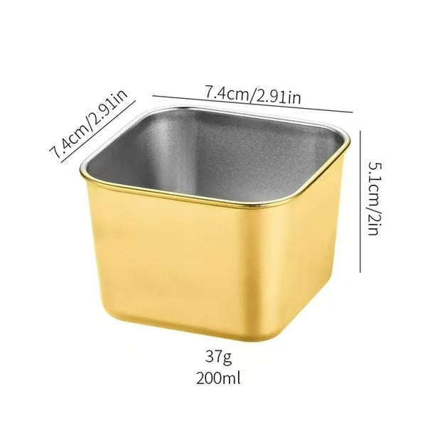 Chefco, 6oz Stainless steel sauce dish, square sauce cups, pudding condiment cups-Gold (SQSC-6G)