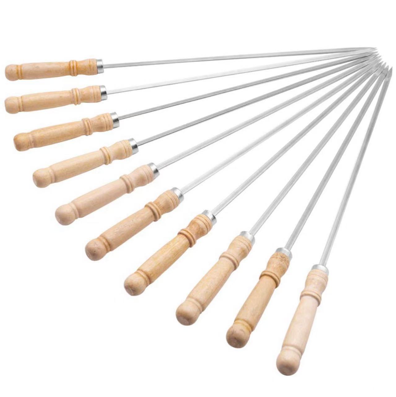 Chefco, 15" Kabob Skewers with Wood Handle for BBQ Camping Cookware Campfire Grilling Cooking, Stainless Steel, 10PCS (SK-38)