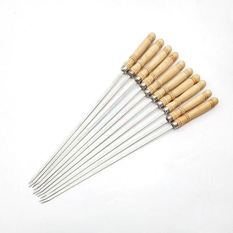 Chefco, 15" Kabob Skewers with Wood Handle for BBQ Camping Cookware Campfire Grilling Cooking, Stainless Steel, 10PCS (SK-38)