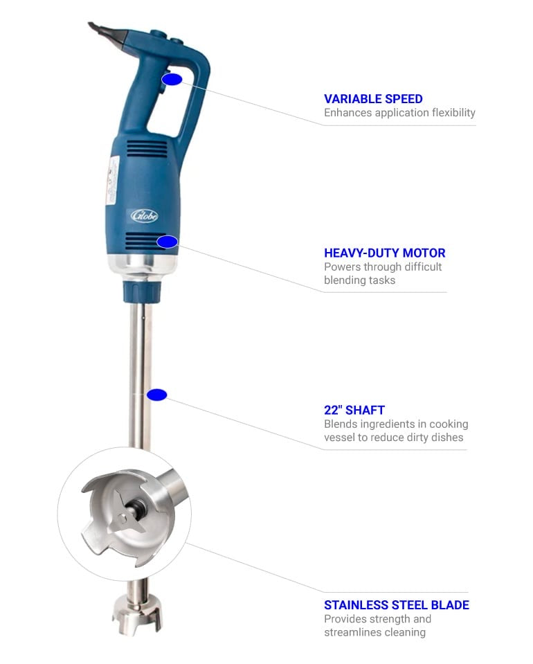 Globe GIB750-22 Variable Immersion Blender w/ Removable 22" Stainless Shaft - Chefcoca