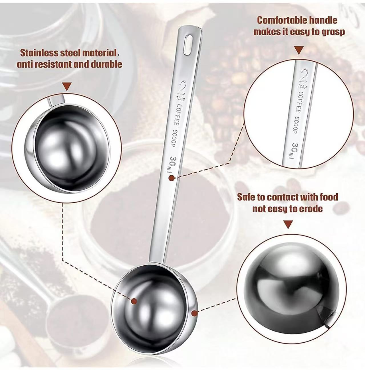 Chefco, SMS-30, 30 ML Coffee Scoop,Stainless Steel Coffee Measuring Scoop,Metal Coffee Scoop Premium Long Handle Measure Spoon for Coffee Powder and Coffee Making,Durable Serving Utensil