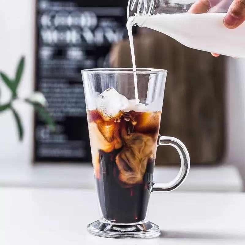 Chefco, 260ml hefcaptain Irish Coffee Mug Tall glass, Latte Cups, Cappuccino and Hot Chocolate Mugs with Handle, Clear Glass (KTZB99)-12pcs
