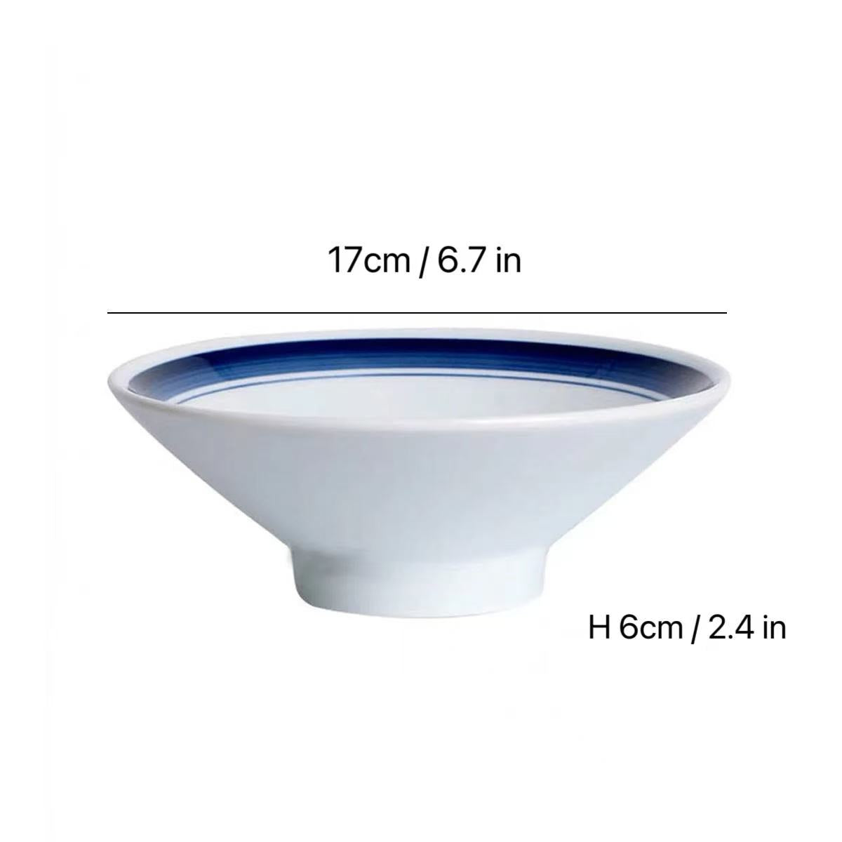 CHEFCO,JW24-6.8, 6.7" White Round Bowl with Blue Border Pattern - Chefcoca