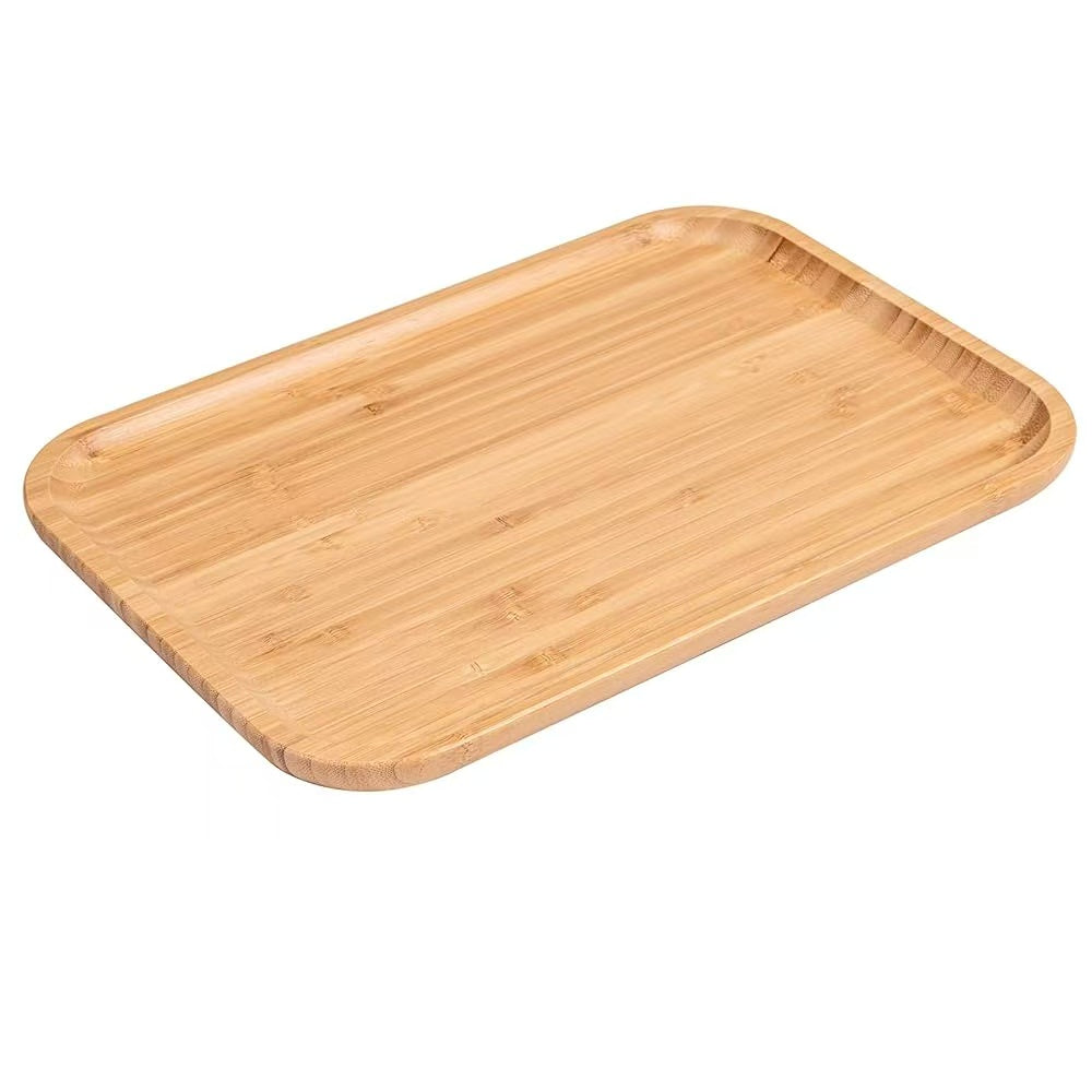 Chefco, Bamboo Serving Tray,Multi-Functional Serving Platters,Rectangle Round Decorative Plate (WT-3020R)