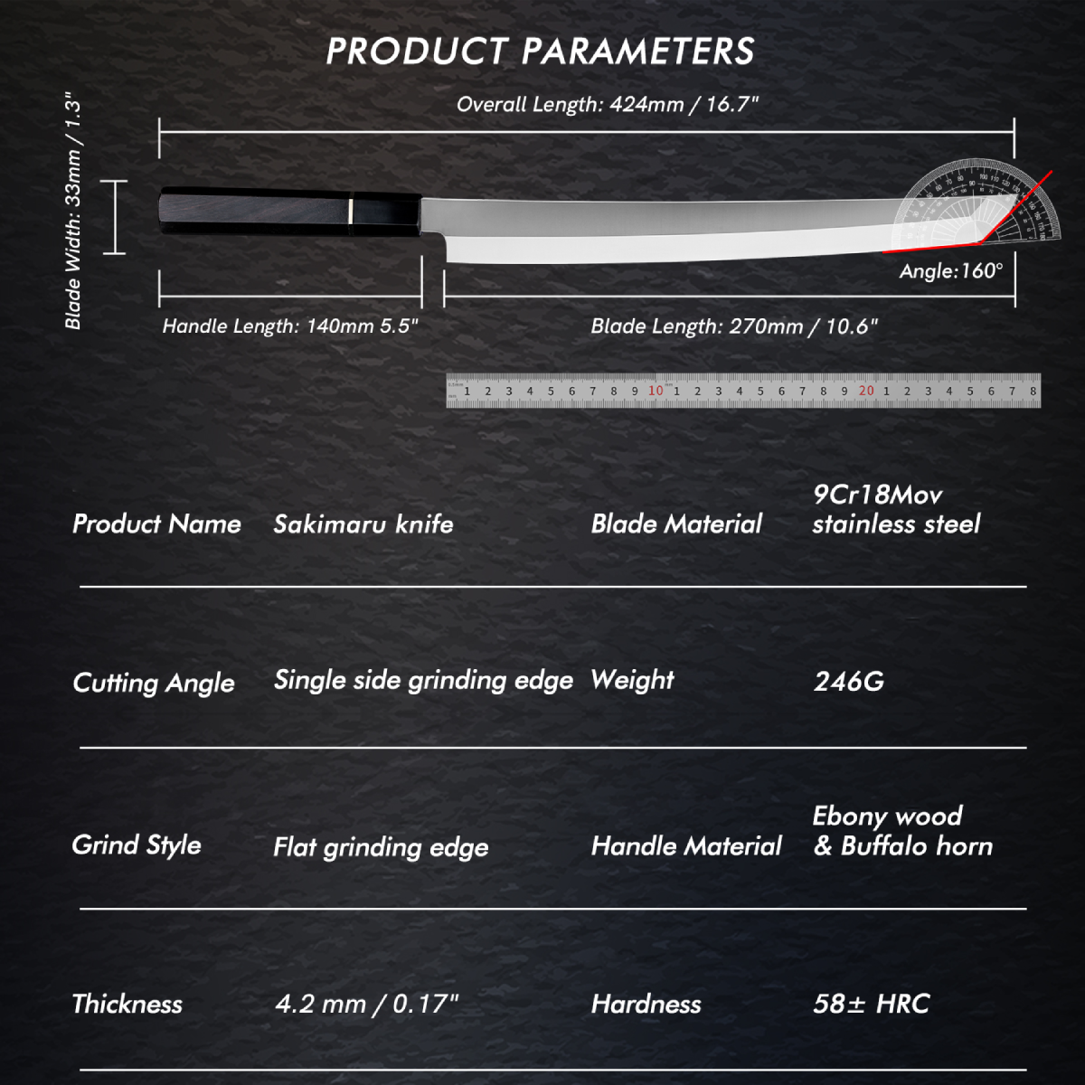 Sub-equip, 270mm Japaense Yanagi Knife (SS-05)