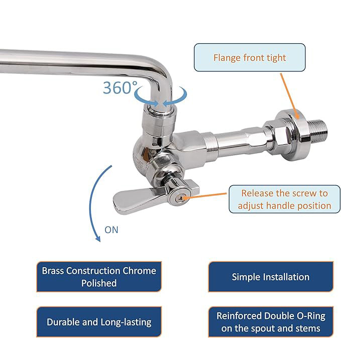 AA Faucet Single Wall Mount Commercial Manual Wok Range Faucet with 14" Swing Spout