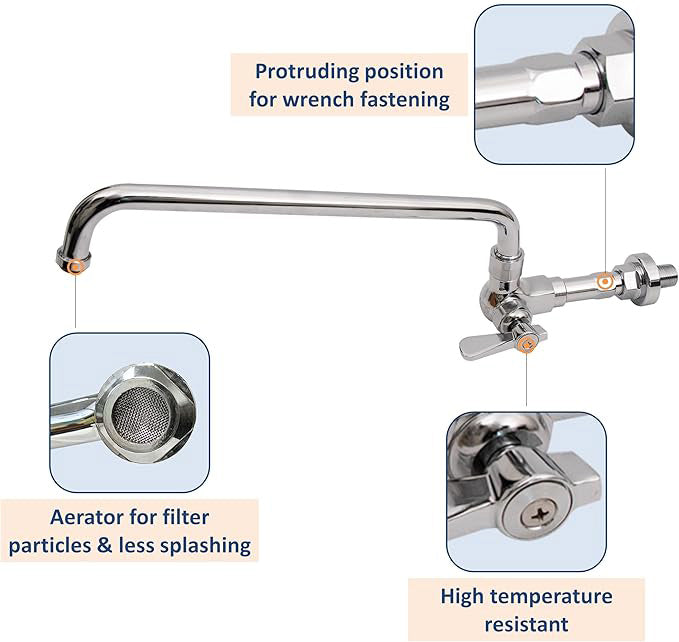 AA Faucet Single Wall Mount Commercial Manual Wok Range Faucet with 14" Swing Spout