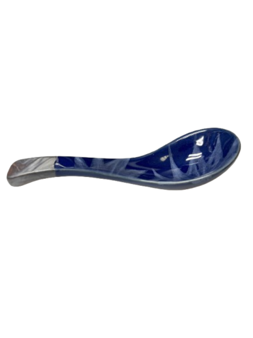 Chefco, 5.5" Long Ceramic Blue Spoon with Sakura & Golden Flake Pattern (BL1405) - Chefcoca