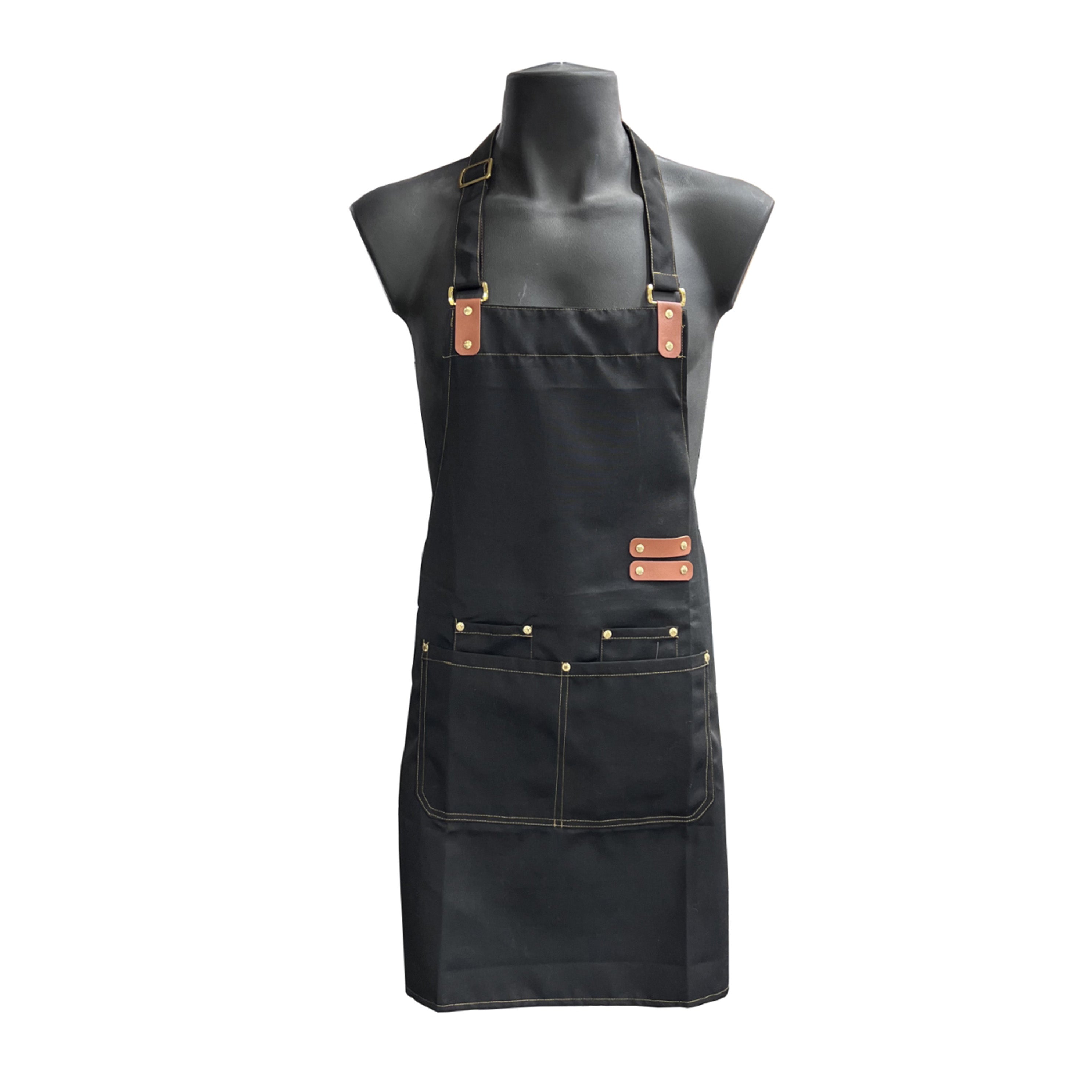 Full-Length Bib Apron with Pockets -Black (BA-3027BK)