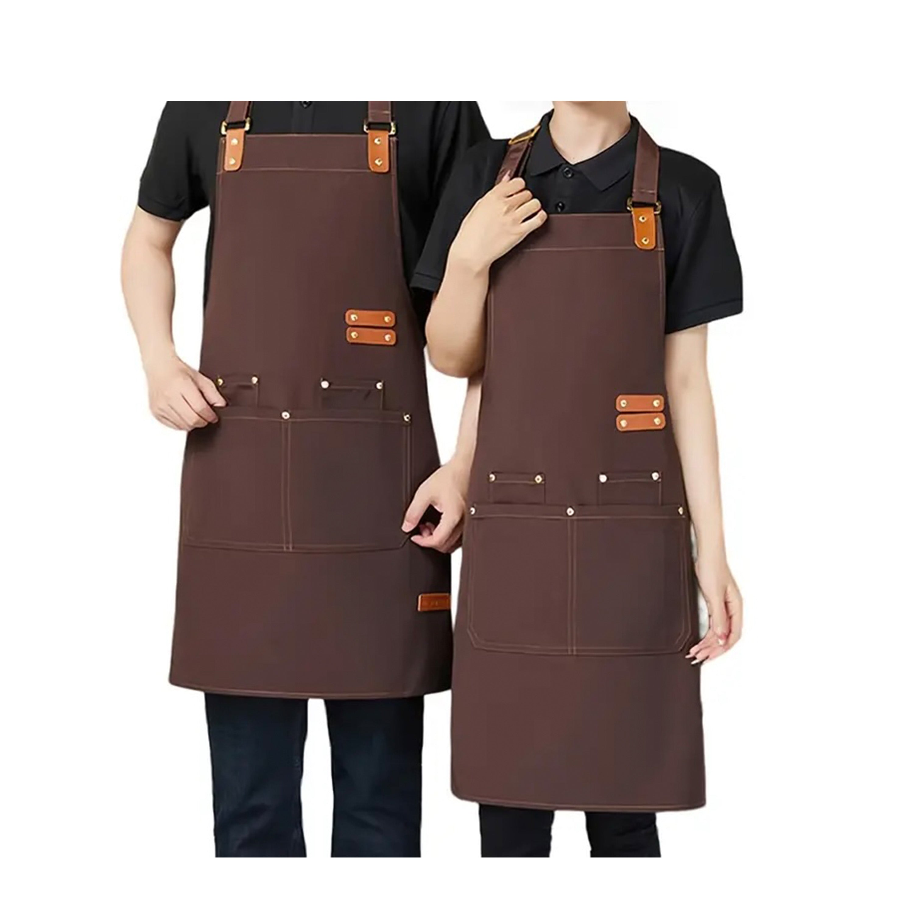 Full-Length Bib Apron with Pockets -BROWN (BA-3027BN)