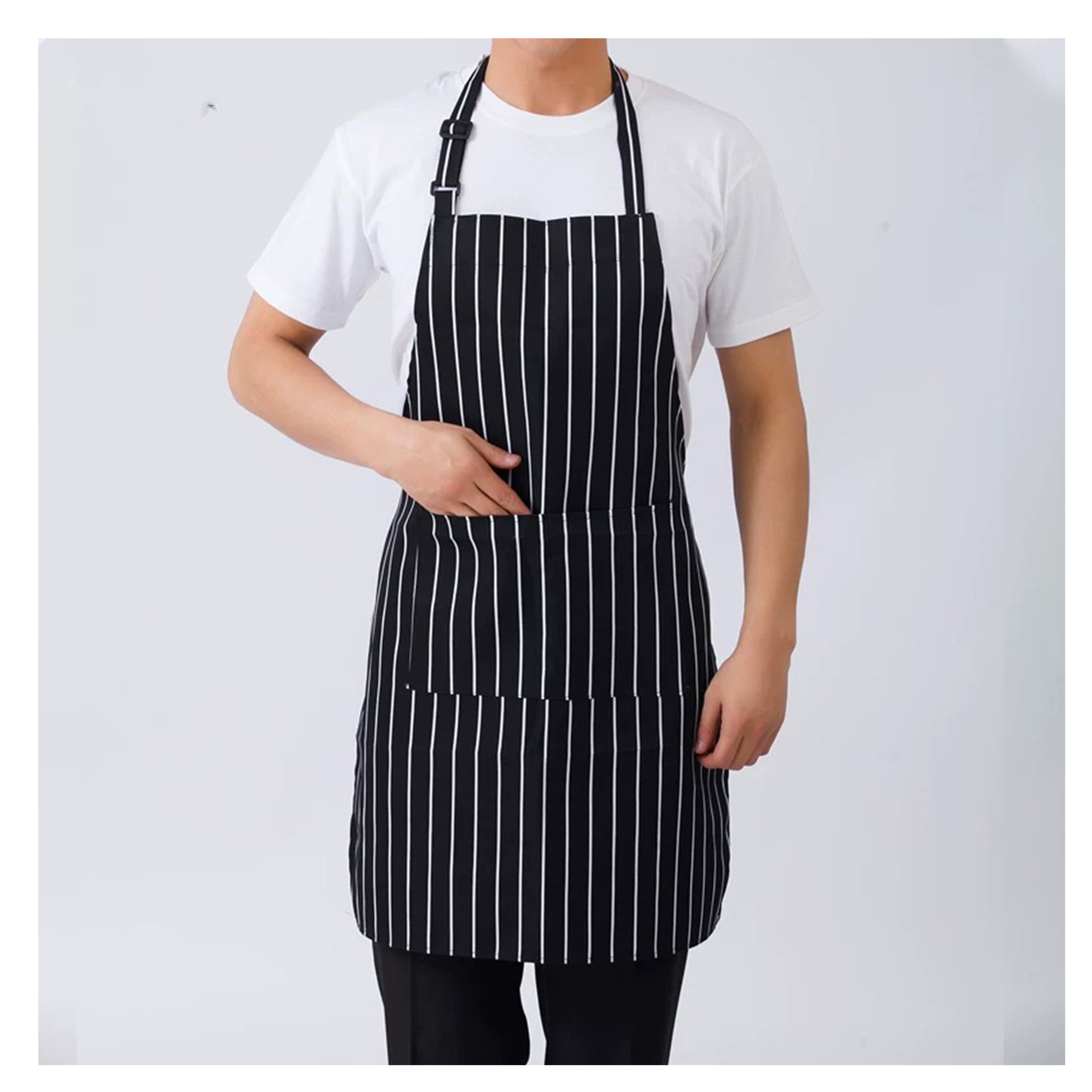 Full-Length Bib Apron with Pockets -Black & White (BA-3227CS)