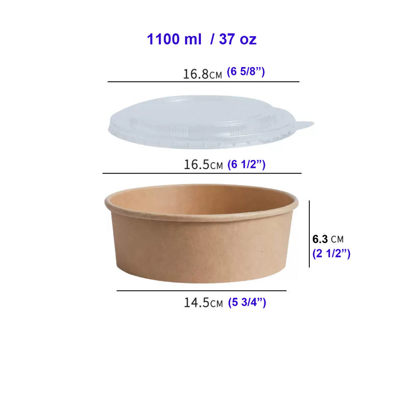 300 Sets, 1100ml, ECO Friendly disposable Kraft Paper Bowls with Lids