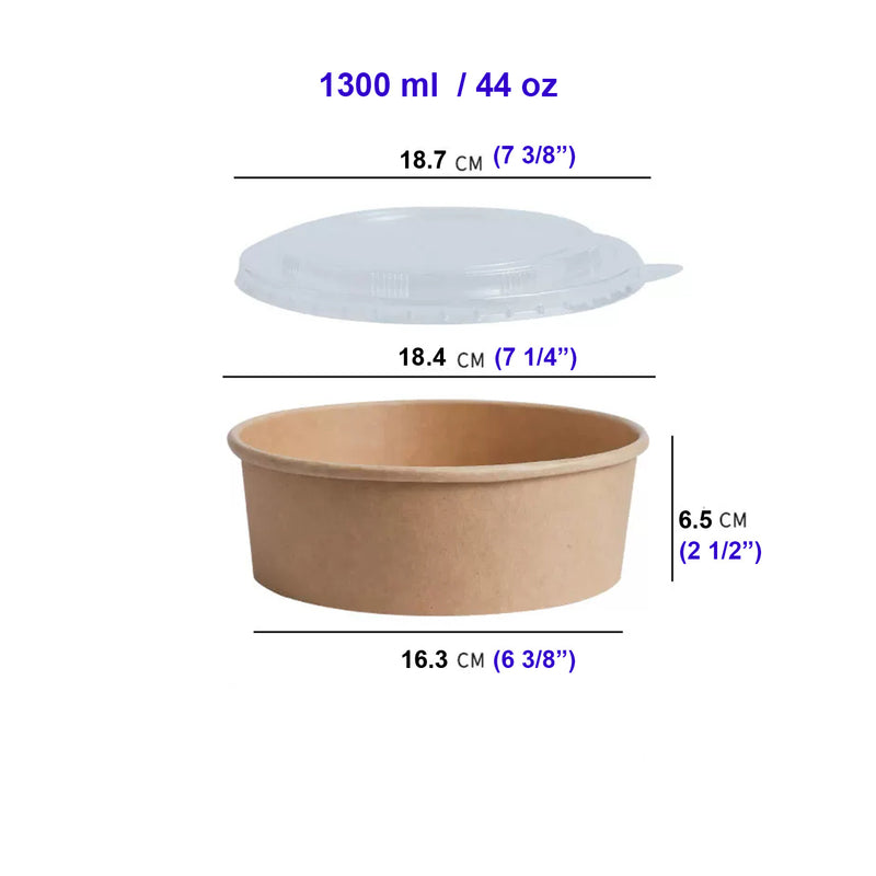 300 Sets, 1300ml, ECO Friendly disposable Kraft Paper Bowls with Lids
