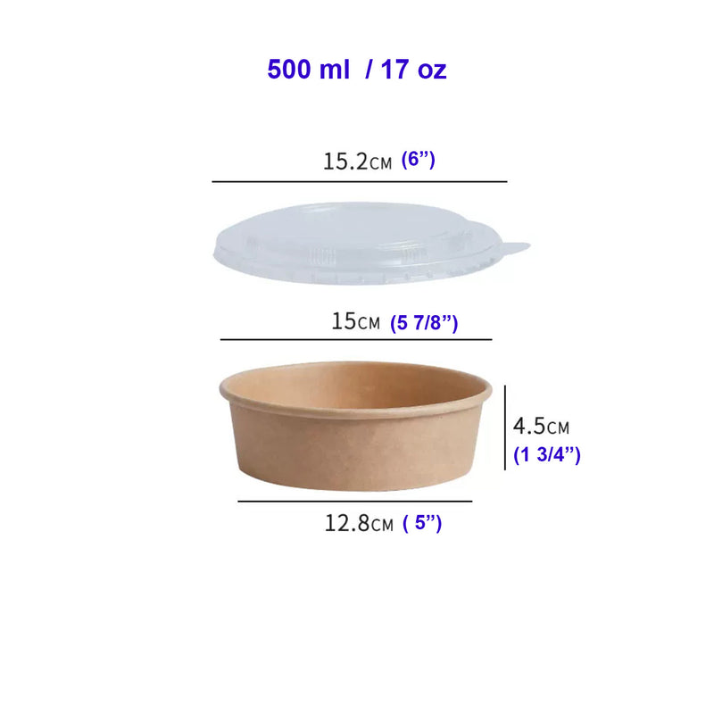 300 Sets, 500ml, ECO Friendly disposable Kraft Paper Bowls with Lids