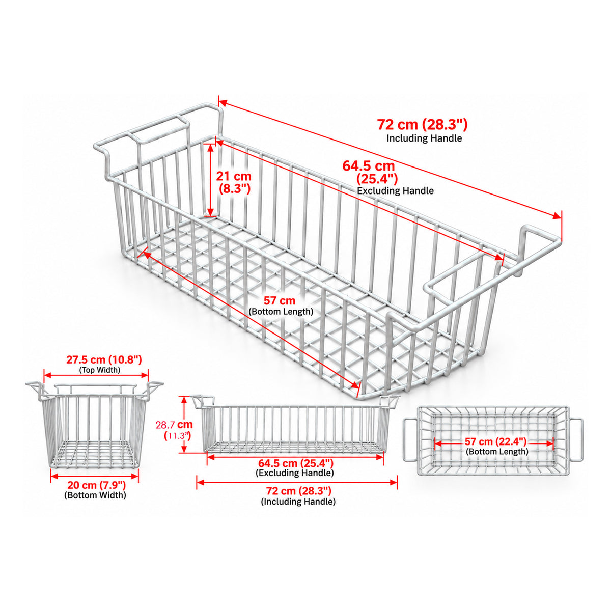 BKT-111228, Chest Freezer wire Basket with handles，10.8" x 28.3"x11.3" H