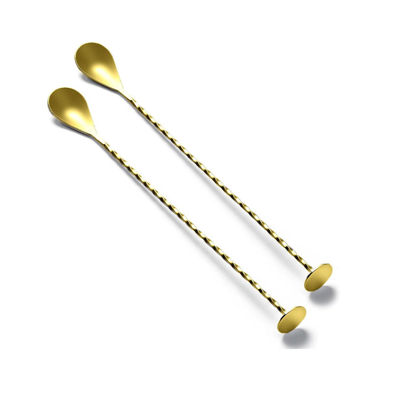10 " Long Handle Drink Stirrer, Stainless Steel Bar Cocktail Mixing Spoons with Round Base for Stirring, Gold