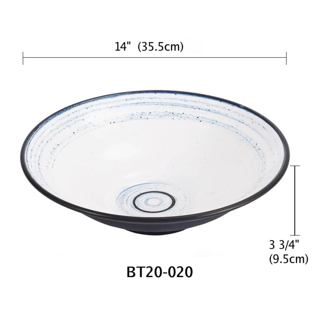 14" Melamine Round Bowl,Dark grey outer with white inner, Blue Circle Inner (BT20-020)