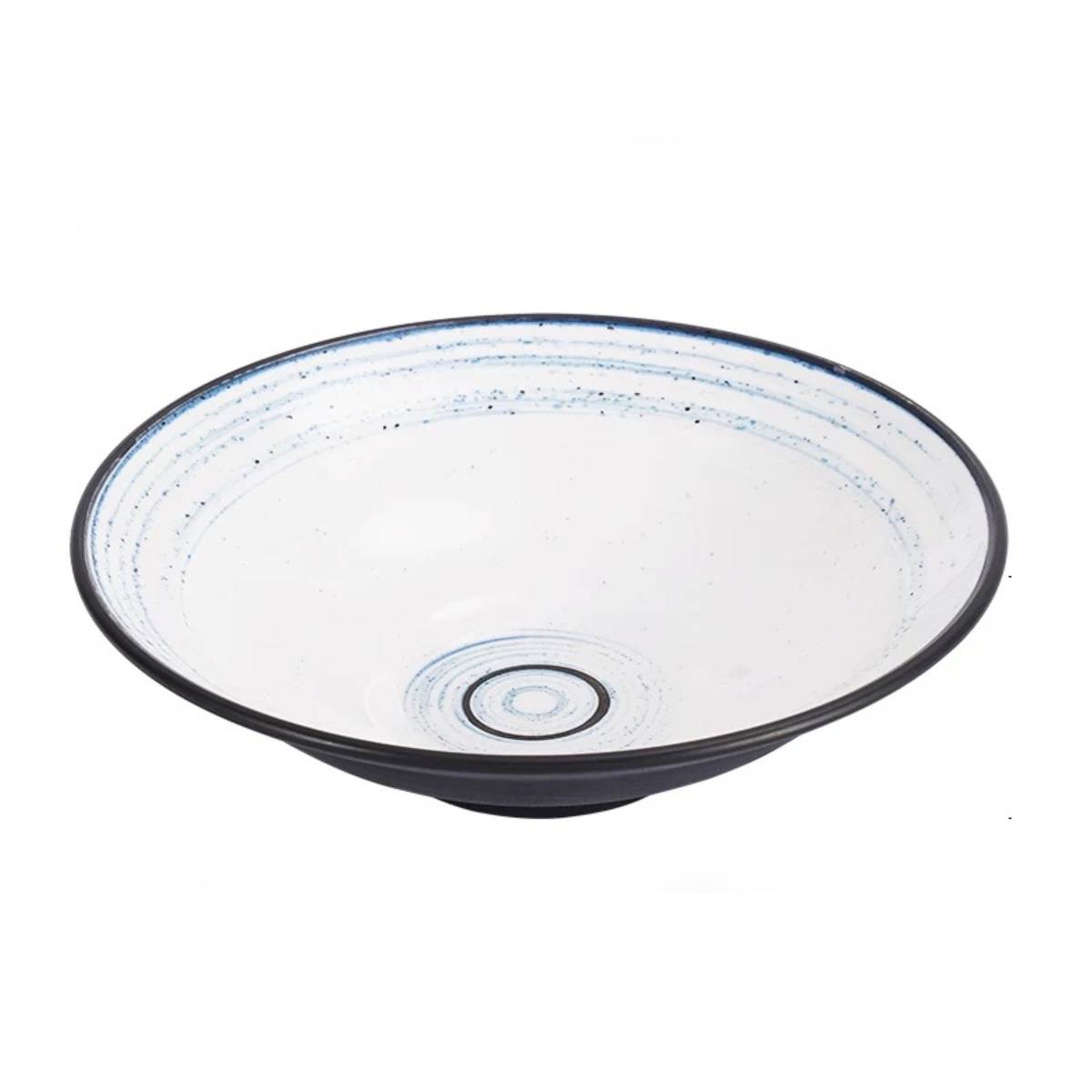 14" Melamine Round Bowl,Dark grey outer with white inner, Blue Circle Inner (BT20-020)