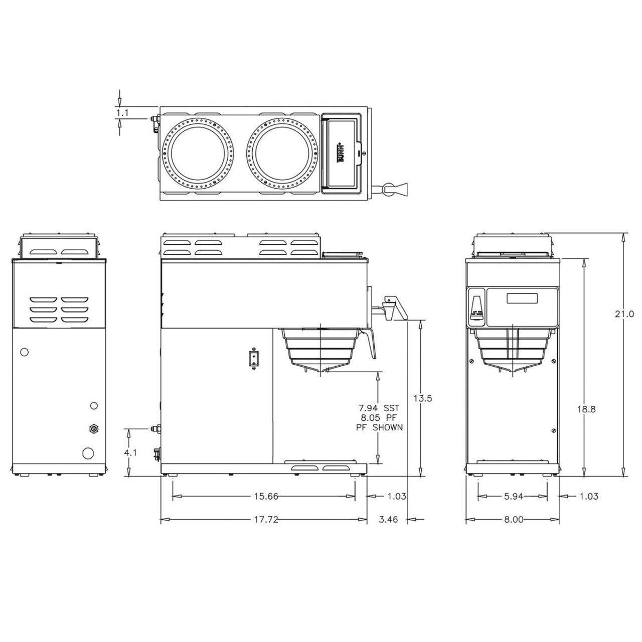 BUNN - Axiom-15-3T 12 Cup Automatic Coffee Brewer w/ 3 Warmers - 38700.6000 - Chefcoca