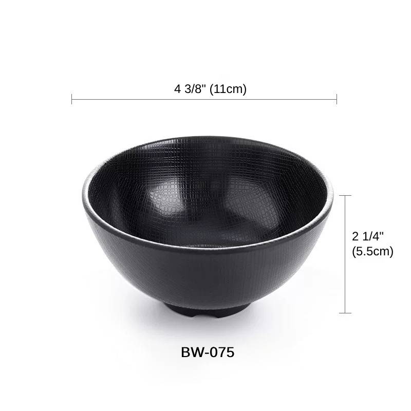 4.3"" Melamine black Round Bowl with Textured Pattern (BW-075)