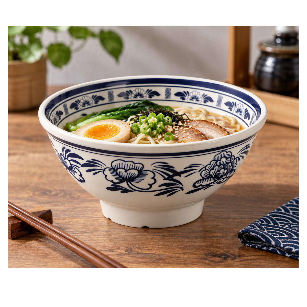 CHEFCO, HFLM-022-7.5, 7.3”Blue Floral noodle soup bowl, melamine