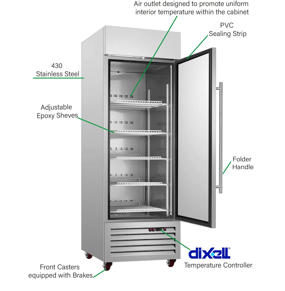 Sub-equip, Single solid Door Bottom Mount Compressor Reach-in Freezer ( 26 3/4" x 25 5/8" x 80 7/8")