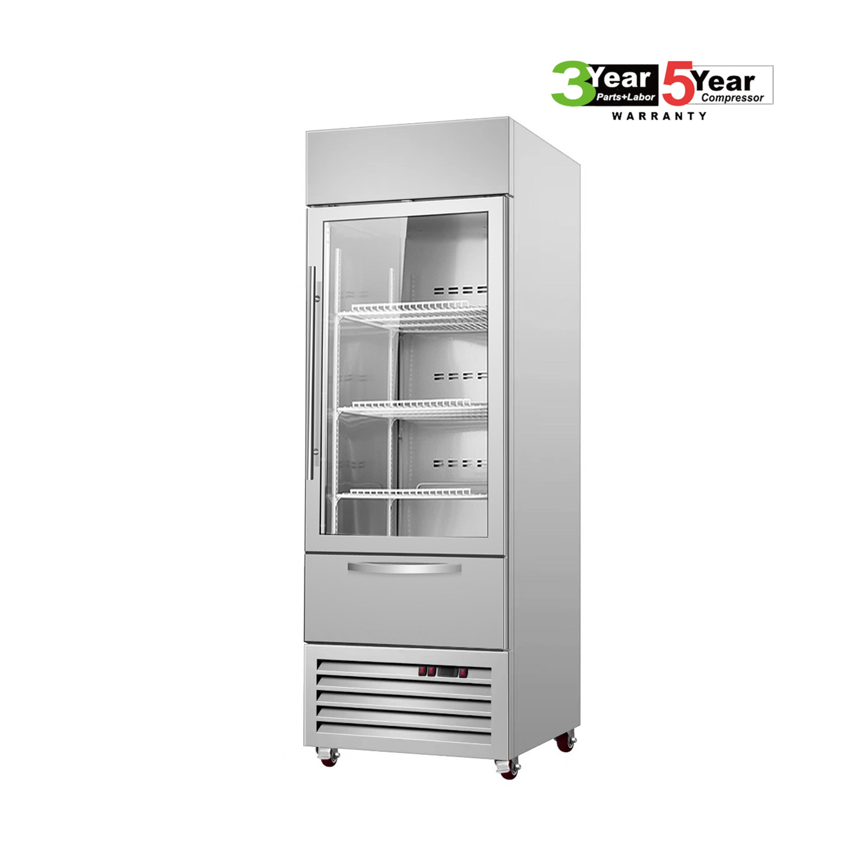 Sub-Equip, C-27FG-1D 27" Glass Single Door Reach-In Freezer With Drawer