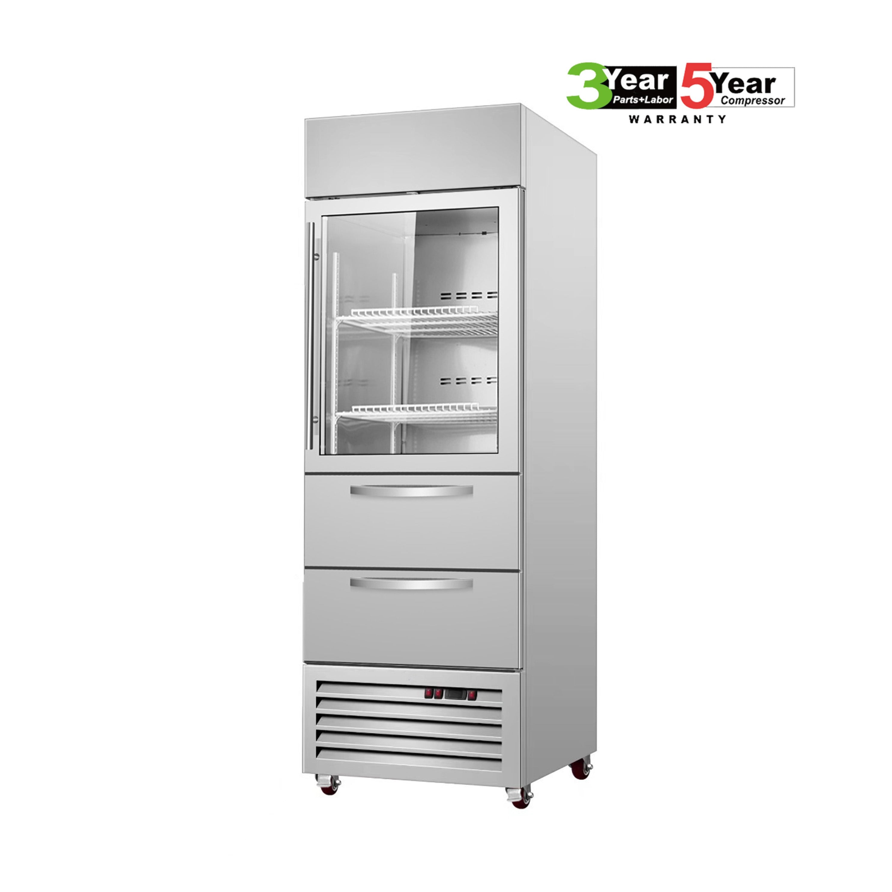 Sub-Equip, C-19RG-2D 27" Glass Single Door Reach-In Refrigerator With Two Drawer