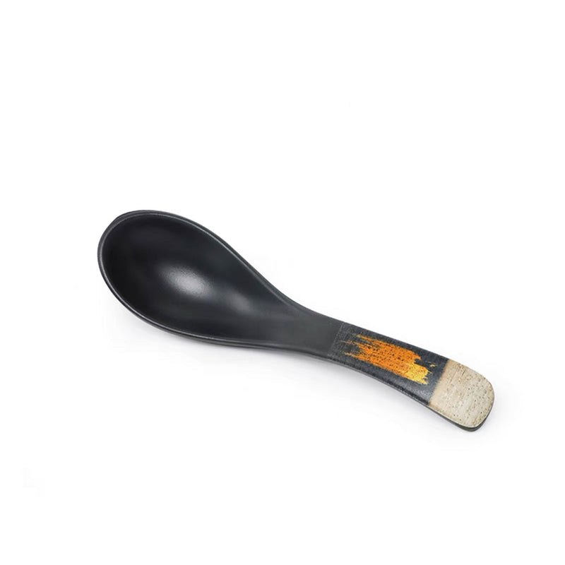 Melamine thick black spoon with white & golden pattern (C-9)