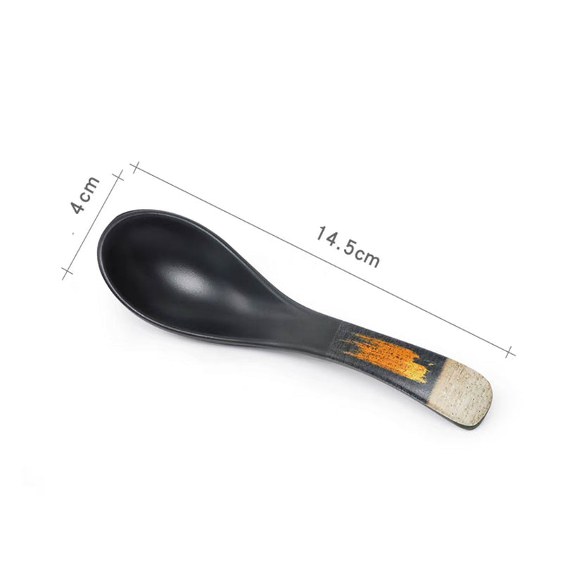 Melamine thick black spoon with white & golden pattern (C-9)