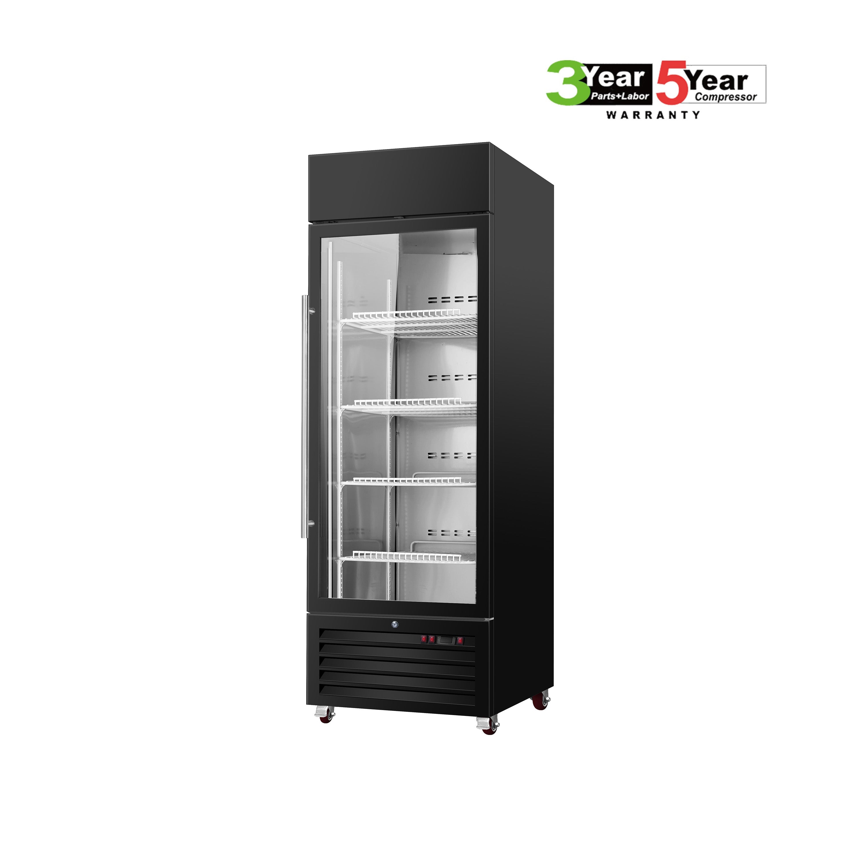 Sub-Equip, CDM-B13F 23" Black Swing Glass Door Merchandiser Freezer With 1 Door