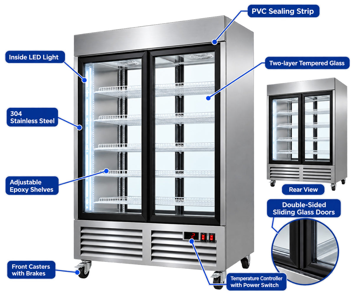 Sub-equip, 48" Stainless Steel Glass Door Pass-Through Refrigerator, CDM-48RG - Chefcoca