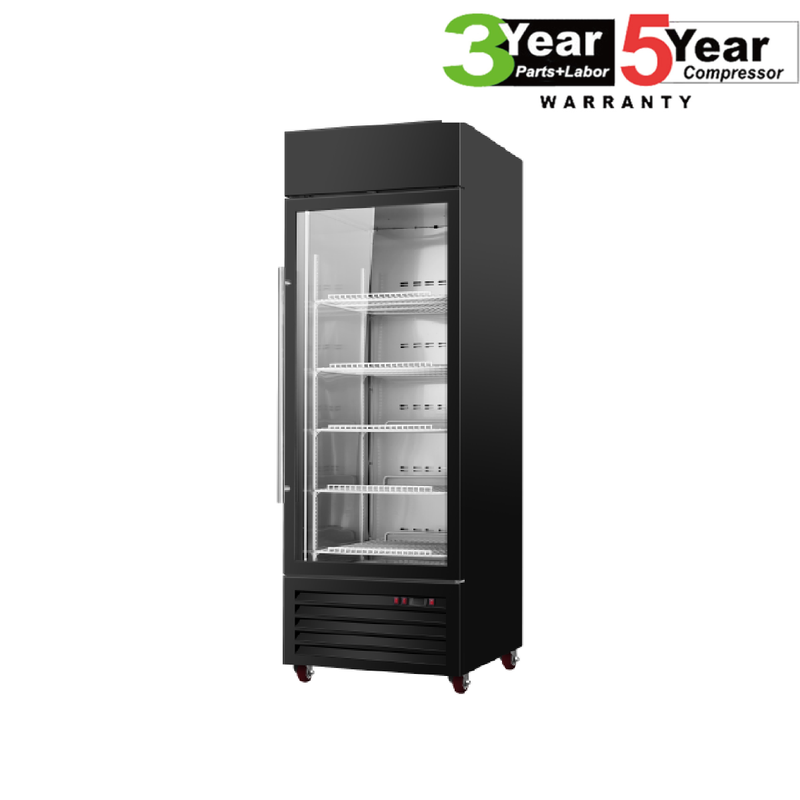 Sub-Equip, CDM-B23R 27" Black Swing Glass Door Merchandiser Refrigerator With 1 Door