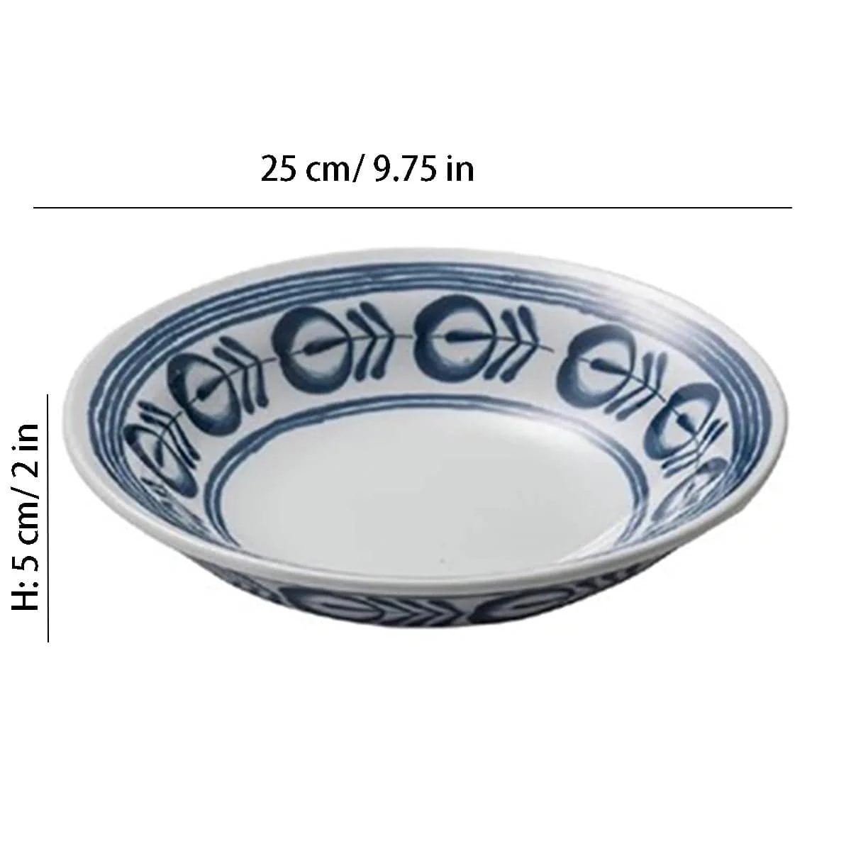 CHEFCO, 15722-10BV,Melamine Round Deep Plate with Blue Vine Pattern (Dia 25cm/9.75" x H 5cm/2") - Chefcoca