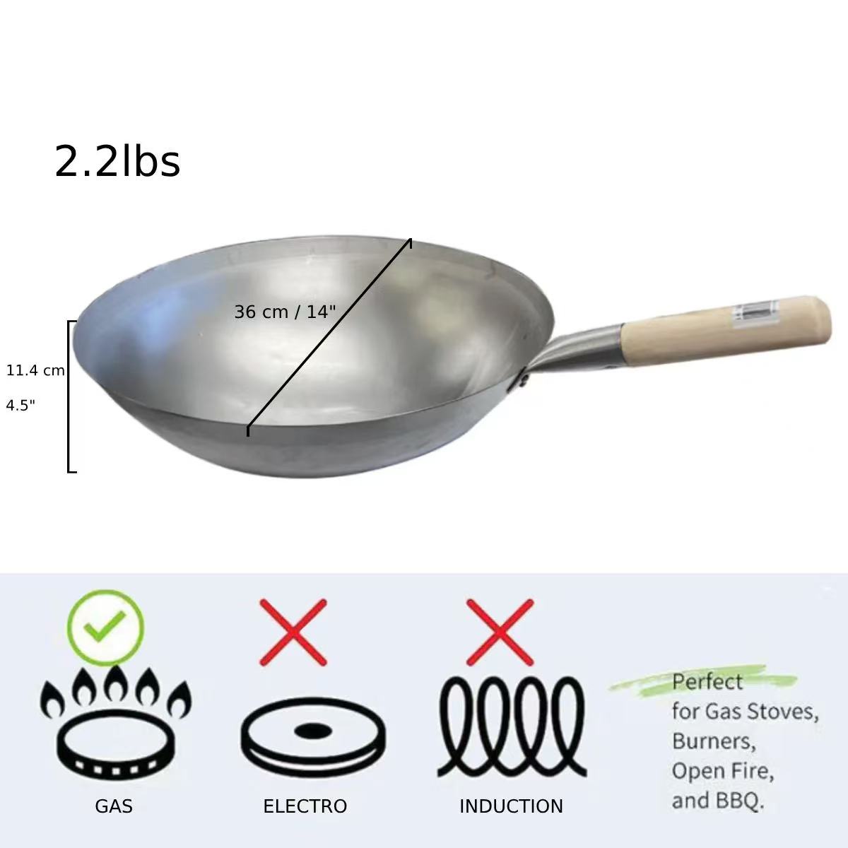 CHEFCO, 16141W, Deep Single Wooden Handle Wok, 14" - Chefcoca