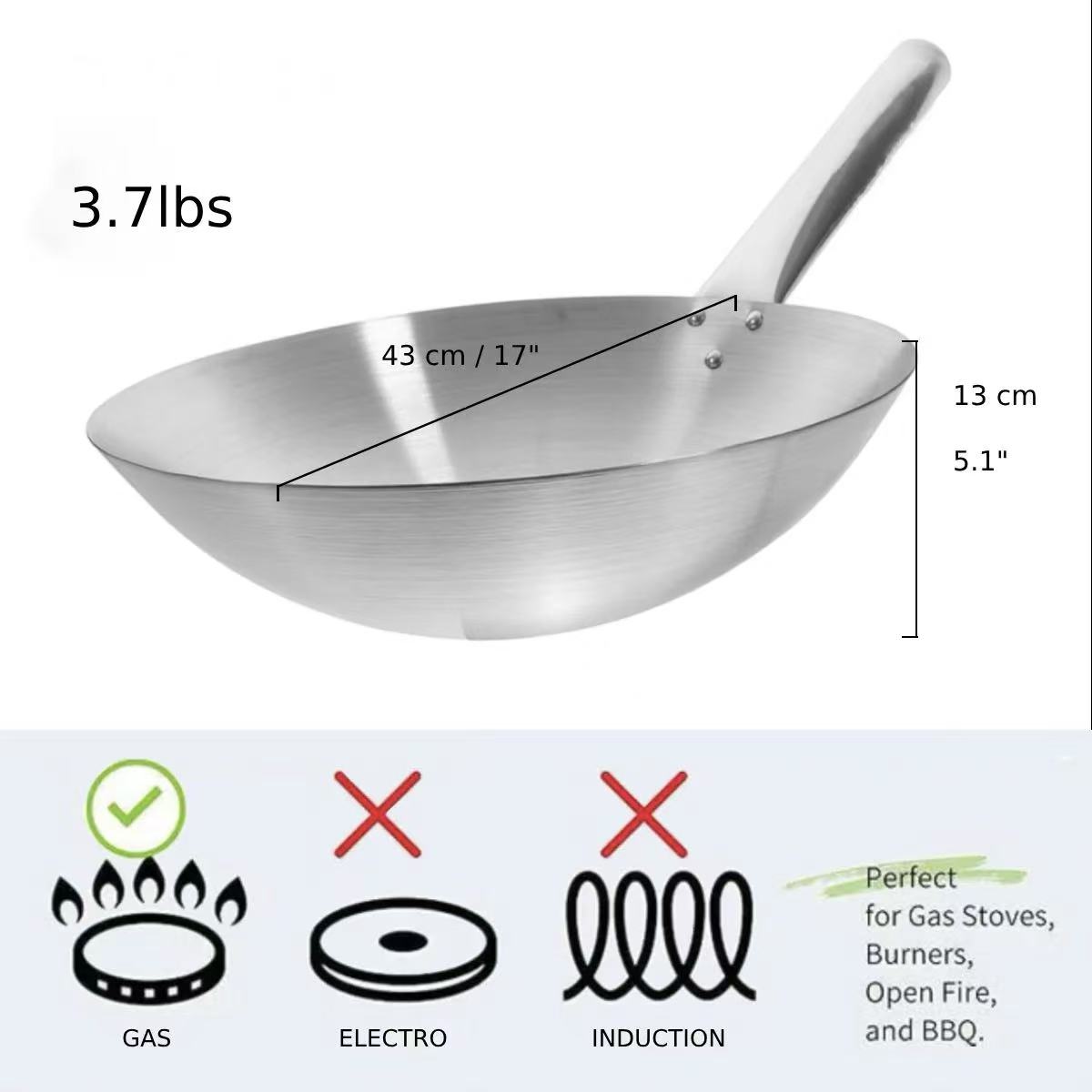 CHEFCO,16171S,Deep Single Steel Handle Wok, 17" - Chefcoca