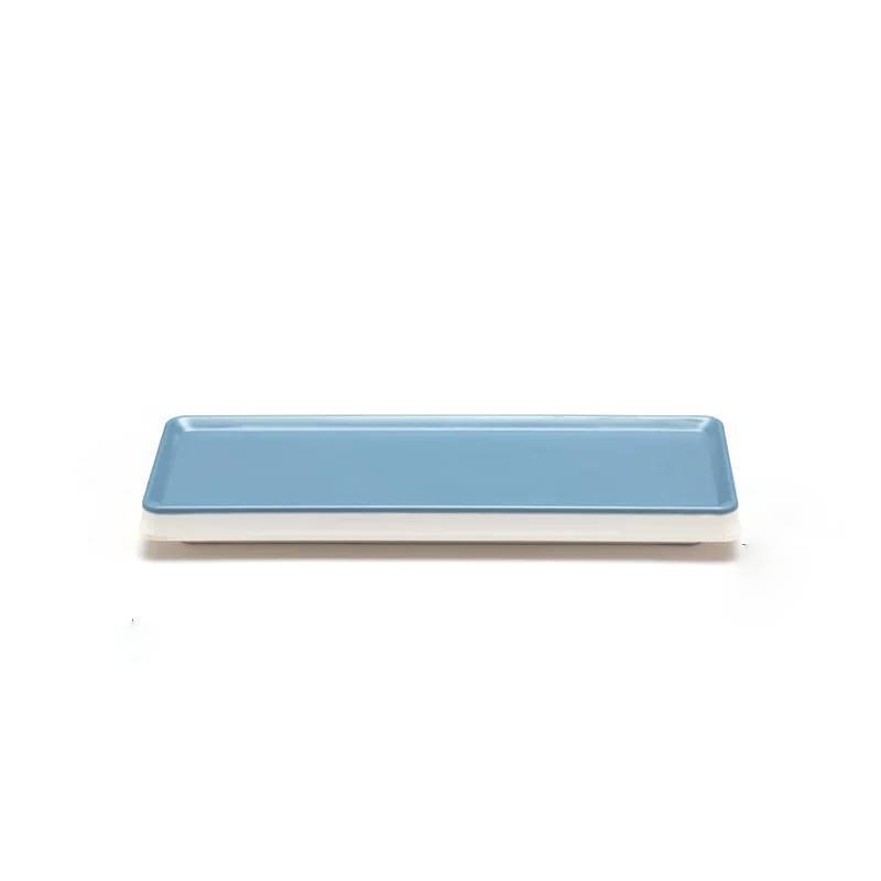 CHEFCO, 25-037， Melamine Rectangular Light Blue Plate with White Bottom(L40cm/15.75“ x W 15cm/5.9" x H 3cm/1.2") - Chefcoca