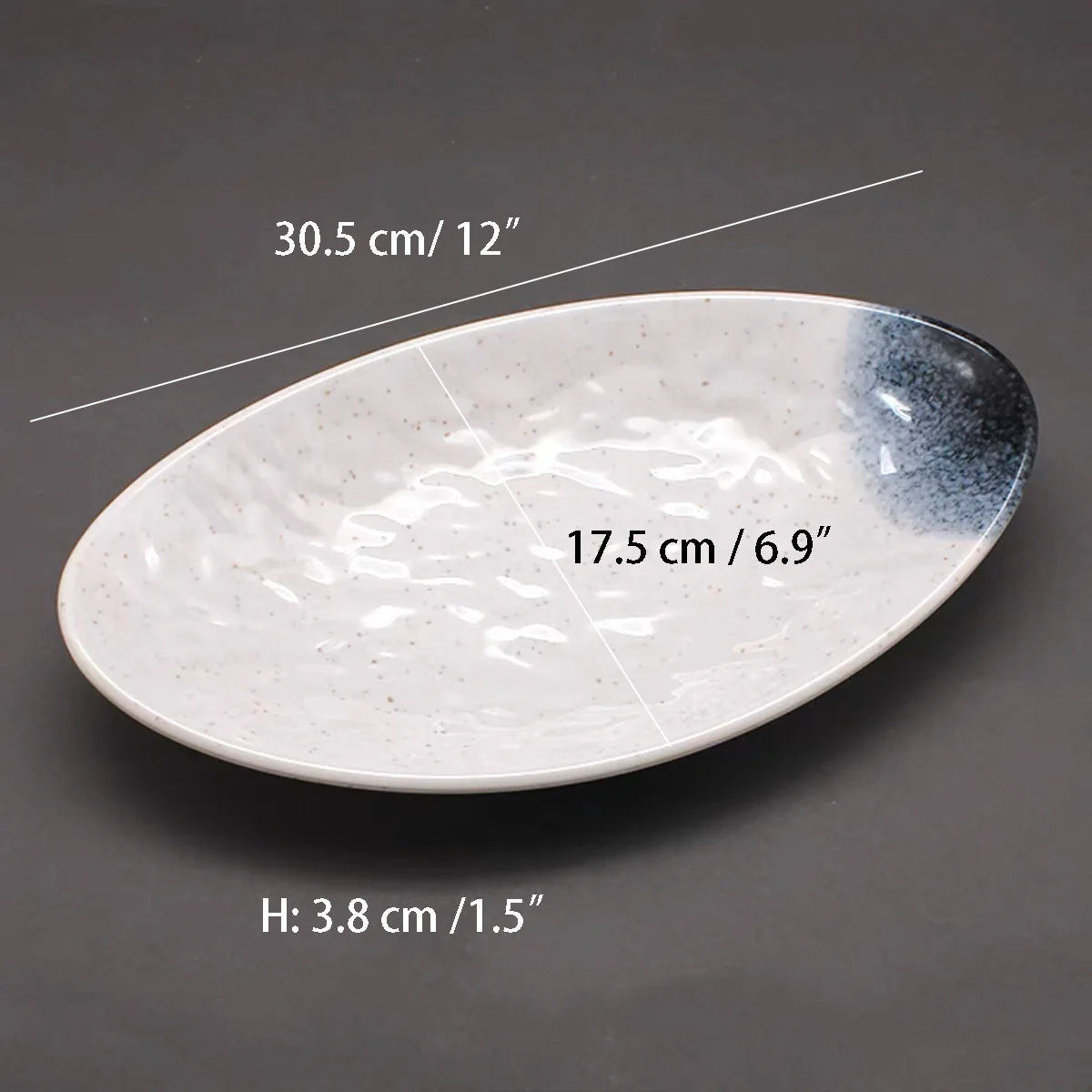 CHEFCO, 26016K,Dark Blue Ombre Melamine Oval Plate (L 30.5cm/12" x W 17.5cm/6.9" x H 3.8cm/1.5") - Chefcoca