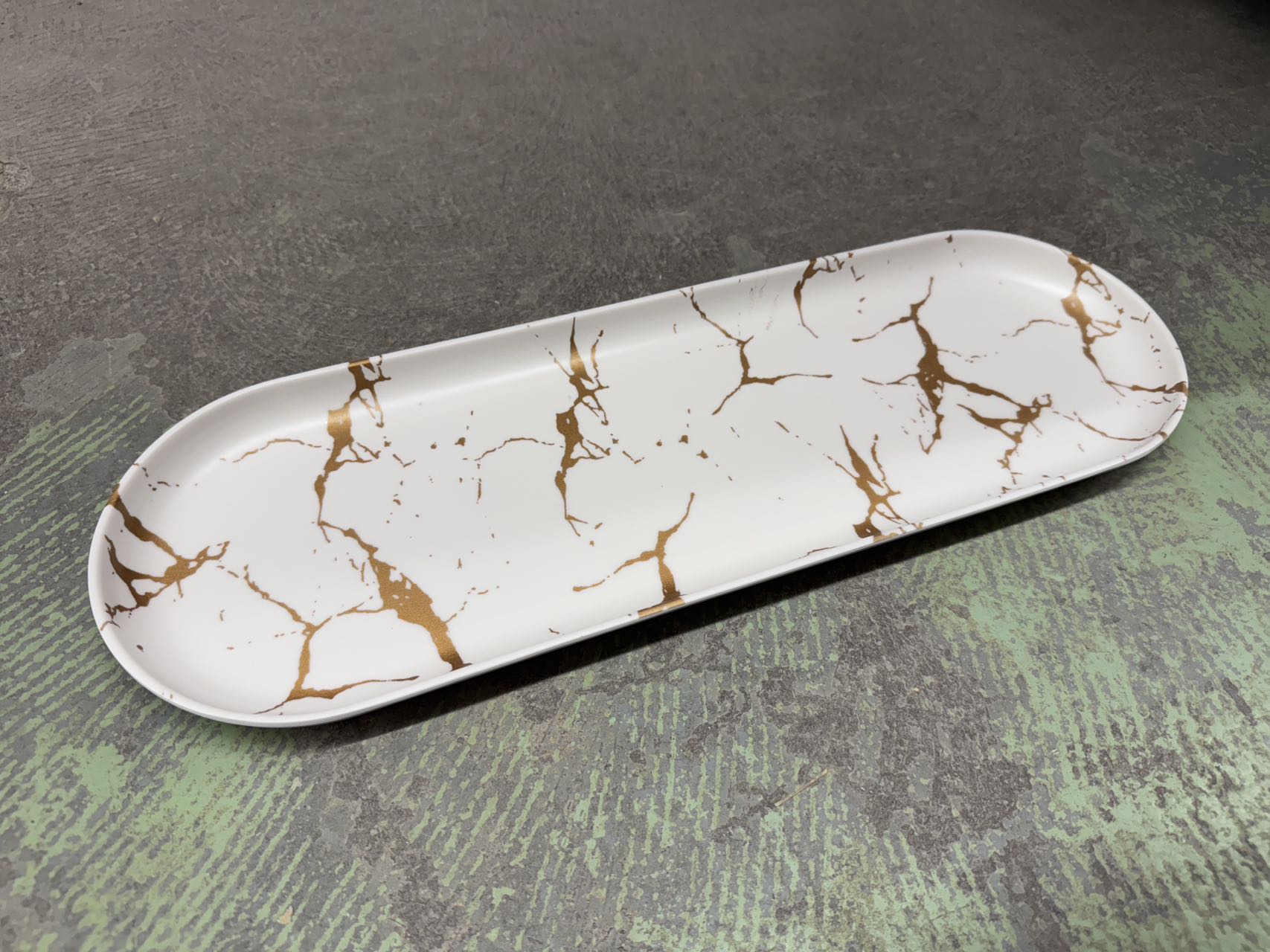 CHEFCO,27-008BJ, Gold Marble Melamine ,18" Oval Plate - Chefcoca