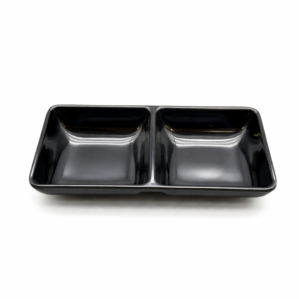 CHEFCO,7530B， Melamine Sauce Dish with Two Compartments (6" x 3")-Black - Chefcoca