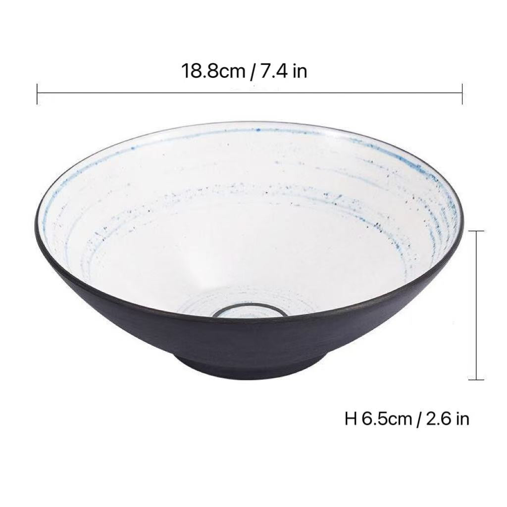 CHEFCO,BT20-045, 7.4"  Round Melamine  Bowl,Dark grey outer with white inner, Blue Circle inner - Chefcoca