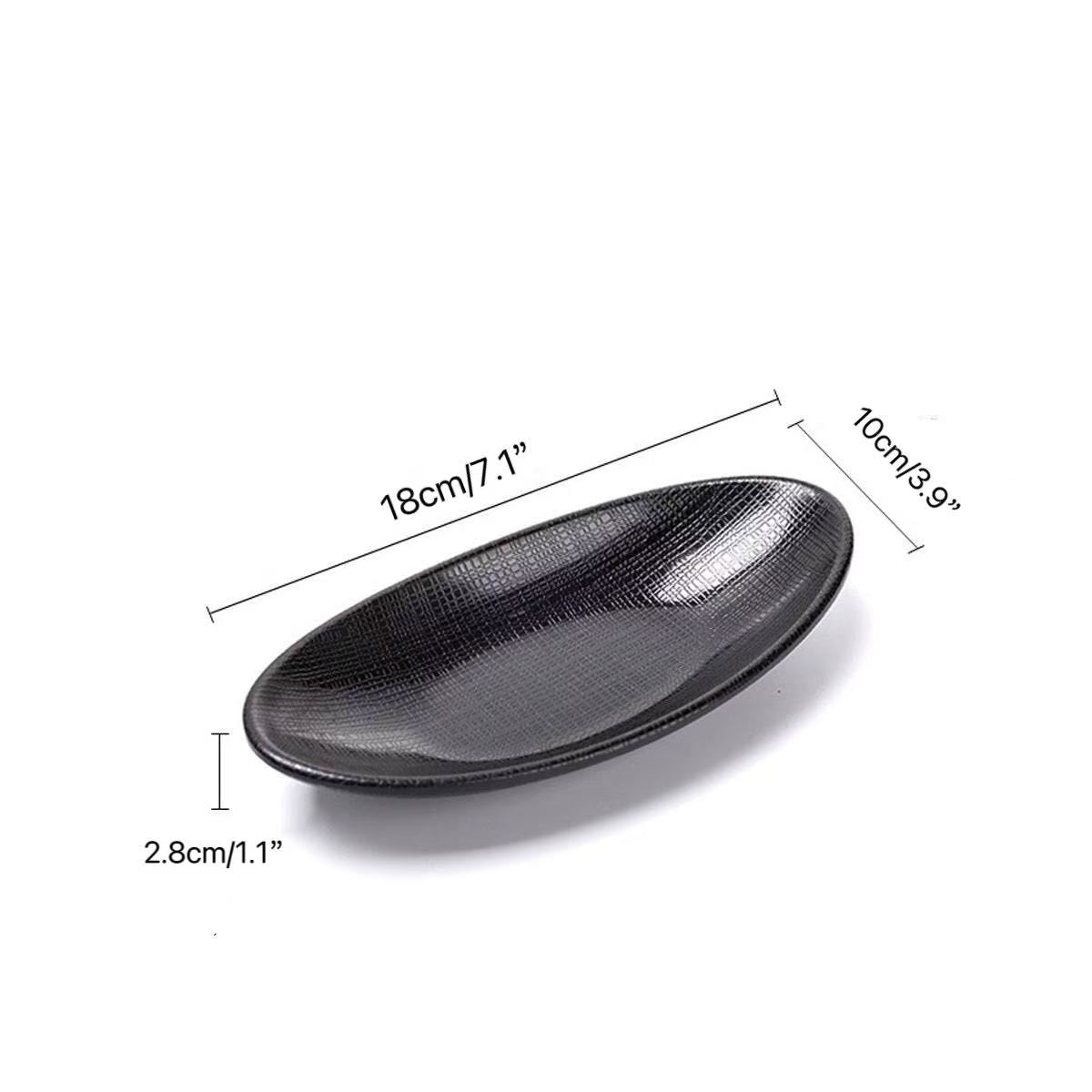 CHEFCO, BW-037, 7.1" Melamine black Oval Plate with Textured Pattern - Chefcoca