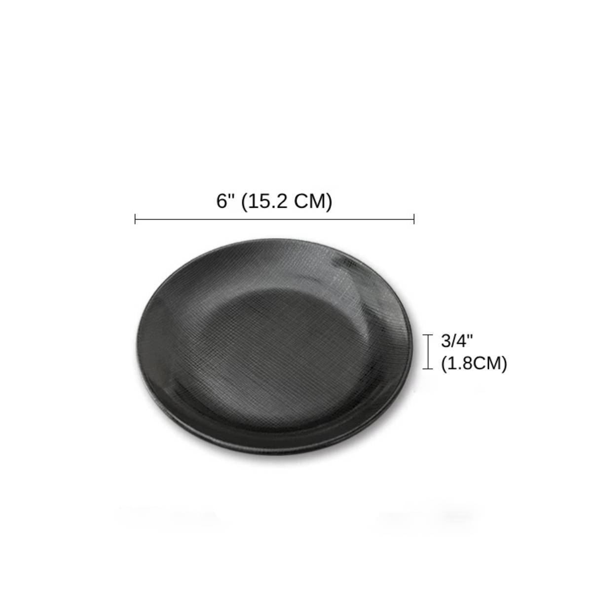 CHEFCO, BW-053, 6" Melamine black Round Plate with Textured Pattern - Chefcoca