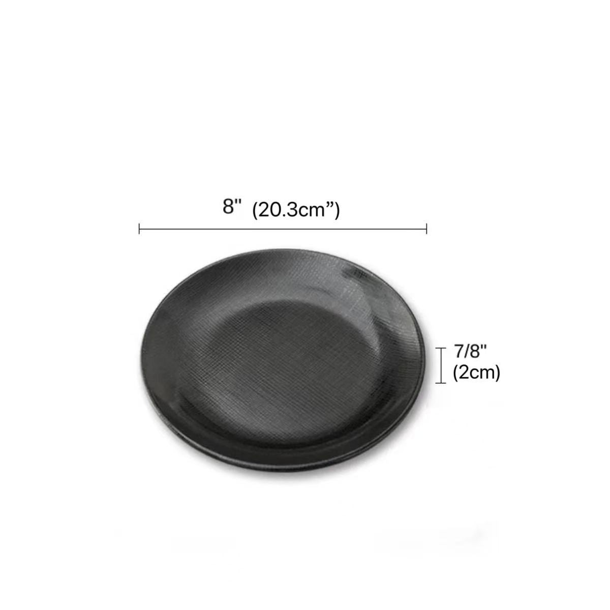 CHEFCO, BW-055, 8" Melamine black Round Plate with Textured Pattern - Chefcoca