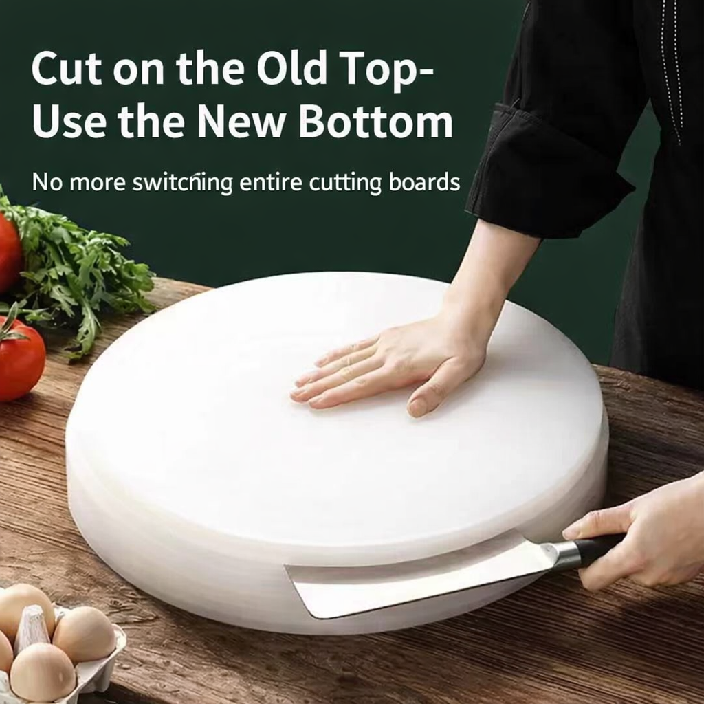 CHEFCO,CBWT-4010,Round Plastic Cutting Board, 17.3"Dx3.7"H, White - Chefcoca