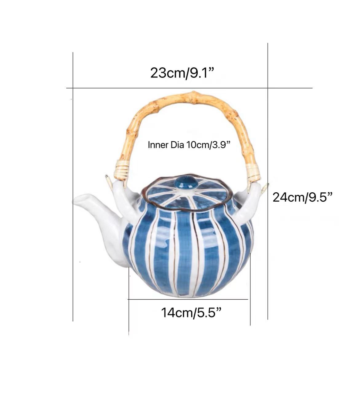 CHEFCO,CTP-1,Heritage Ceramic Stripes Teapot 1500CC(9.1"x5.5"x9.5"H) - Chefcoca