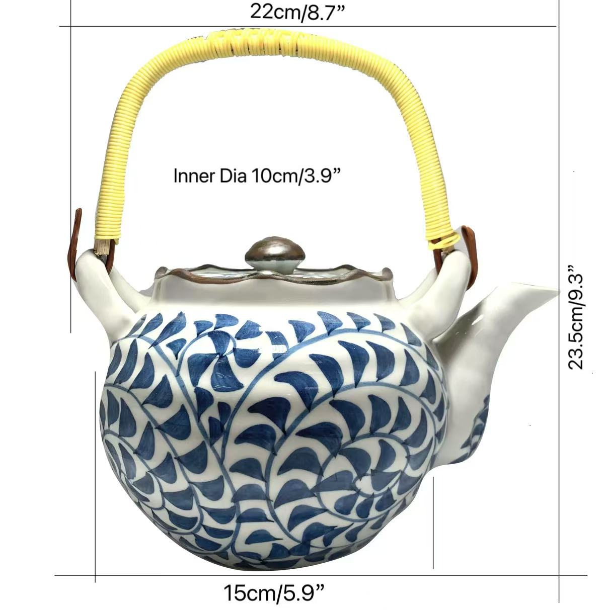 CHEFCO,CTP-3,Heritage Ceramic Vines Teapot with Blue Grass Pattern,1500cc,(8.7"x 5.9"x9.3") - Chefcoca